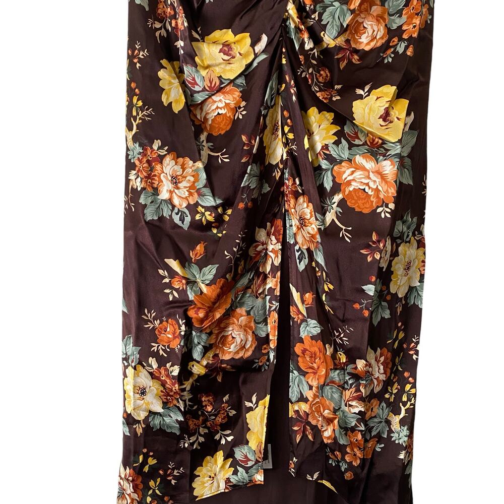 Veronica Beard Pixie Floral Ruched Silk Midi Skirt US 6 Brown Roses Cocktail - Picture 7 of 14